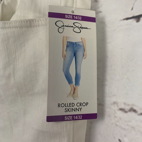 Jessica Simpson White Crop Skinny Jeans Size 14 Rolled Hem Summer Stretch Fit - Picture 10 of 13